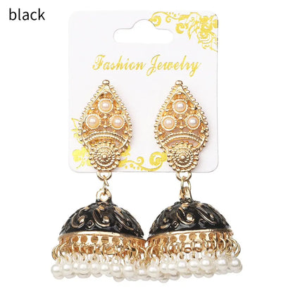 Bohemia Oorbellen Hangers Vintage Gypsy Jhumka Indian Style Earrings Flower Pearl Beads Bell Shape