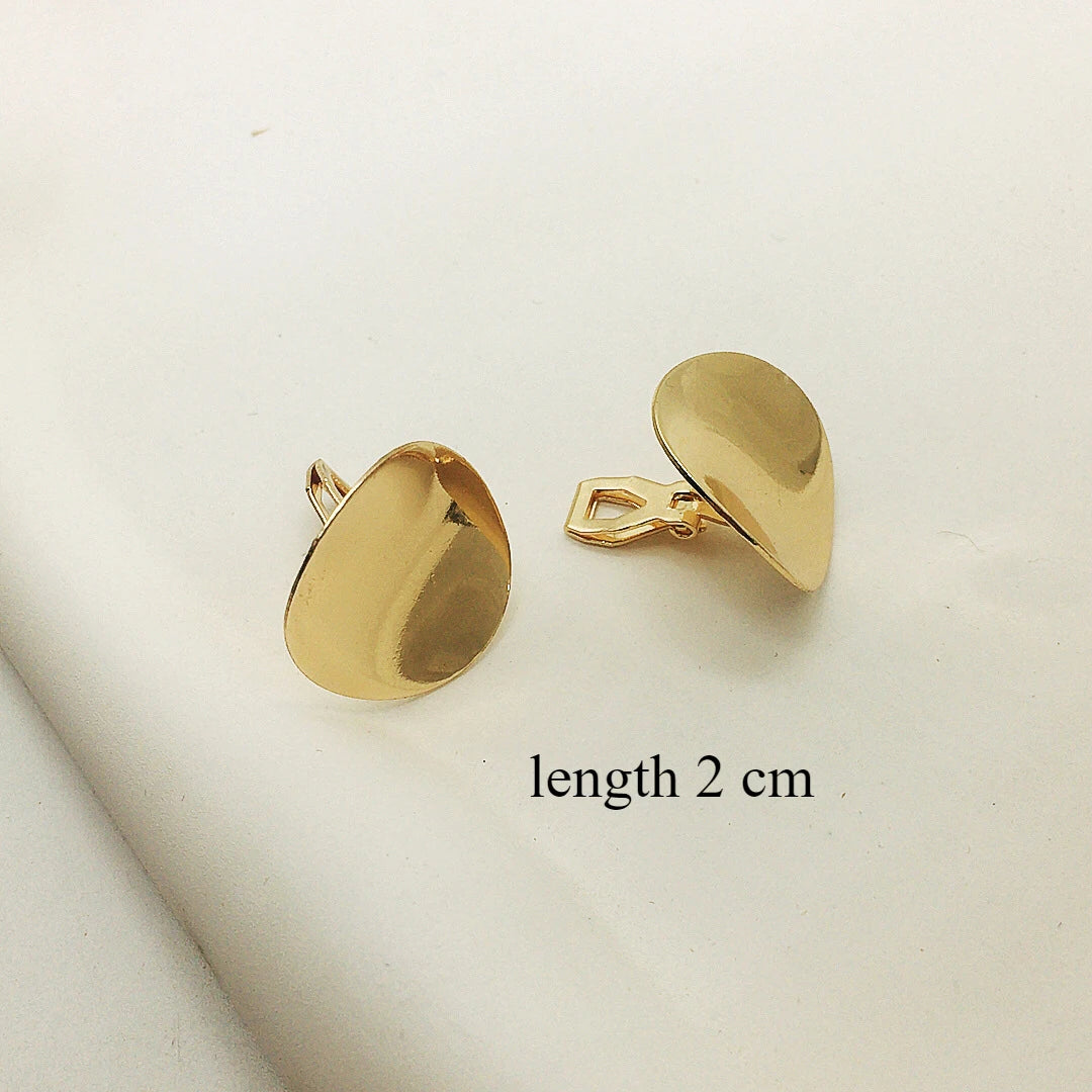 Golden Fashion Metallic Woven Stylish Clip on Earrings Temperament Irregular Geometric Ear Cuff Clips Non Pierced Ears Jewelry