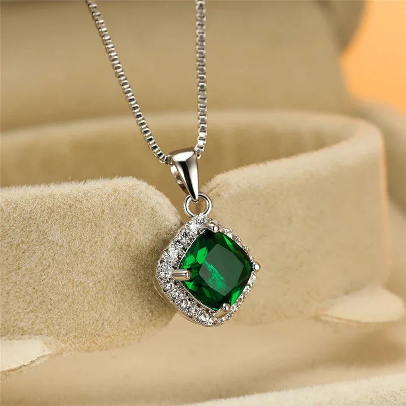 2025 Gorgeous White/Green/Purple/Pink Cubic Zirconia Women Necklace Simple and Elegant Design Female Wedding Trendy Jewelry
