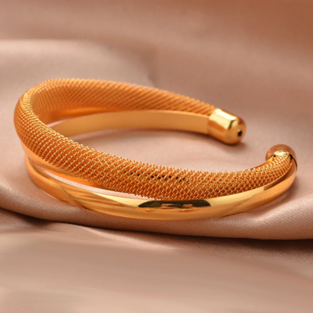 African Gold Color Shiny Bangles for Women Girls Dubai Circle Bracelet Jewelry Ethiopian Bride Wedding