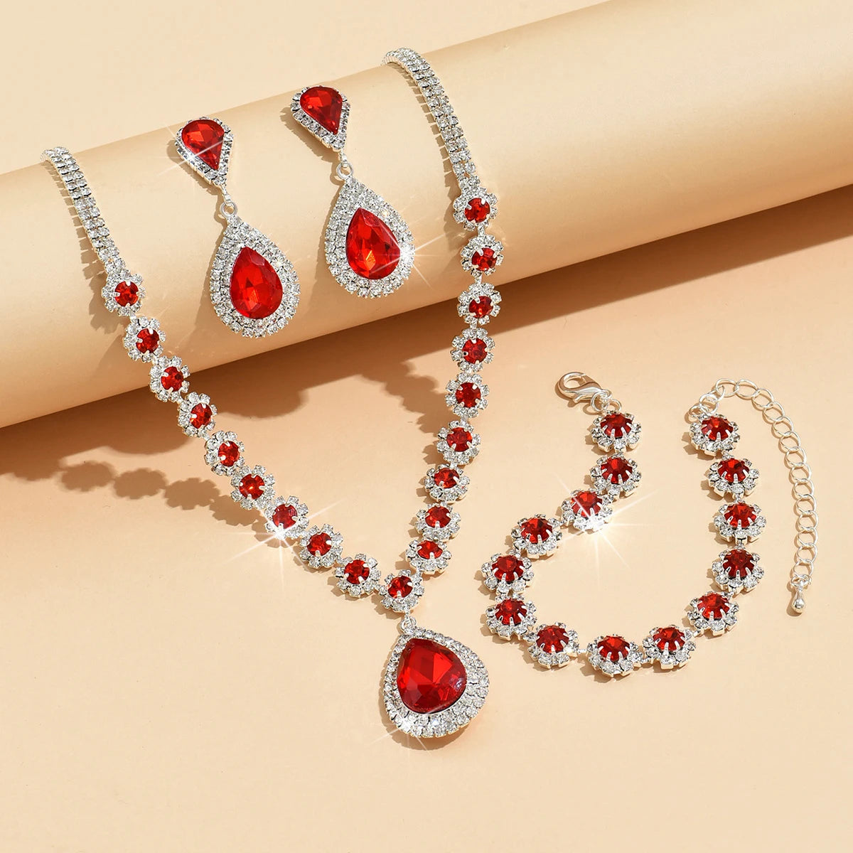 Minimalist Water drops Jewelry Set for Women Crystal Necklace Bracelet Earrings Set Gift Banquet Wedding Anniversary Accessories