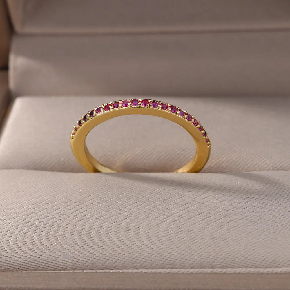 Mini Zircon Green Rings For Women Stainless Steel Gold Color Adjustable Finger Ring Engagement Wedding Christmas Jewelry Gift