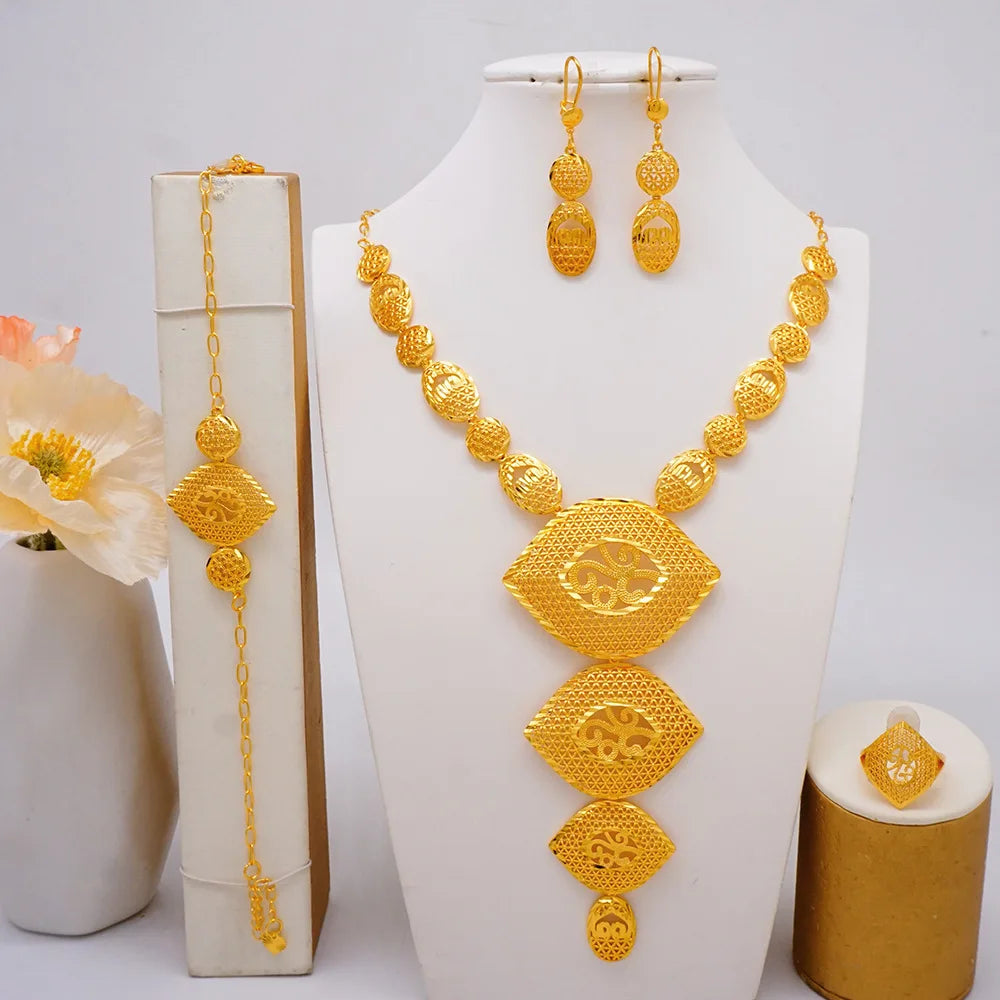 24K Pure Gold Set | Ginkgo leaf with pearls, leaf - shaped necklace, dainty earrings, romantic autumn charm