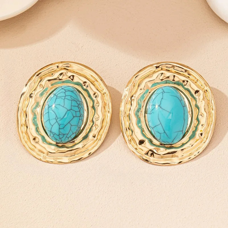 Stud Earrings For Women Round Metal Geometric Ear Accessories Holiday Party Gift Fashion Jewelry CE214