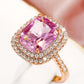 Style Pink Sparkling Zircon Princess Square Engagement Ring for Ladies and Girlfriends Luxury Proposal  Gift Fashion Jewelry