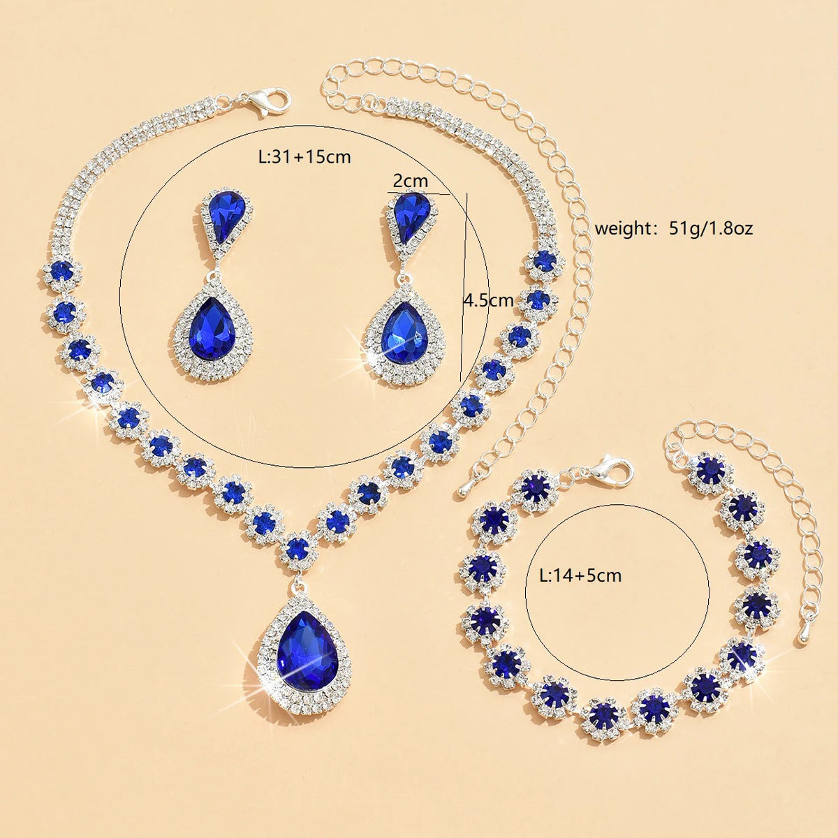 Minimalist Water drops Jewelry Set for Women Crystal Necklace Bracelet Earrings Set Gift Banquet Wedding Anniversary Accessories