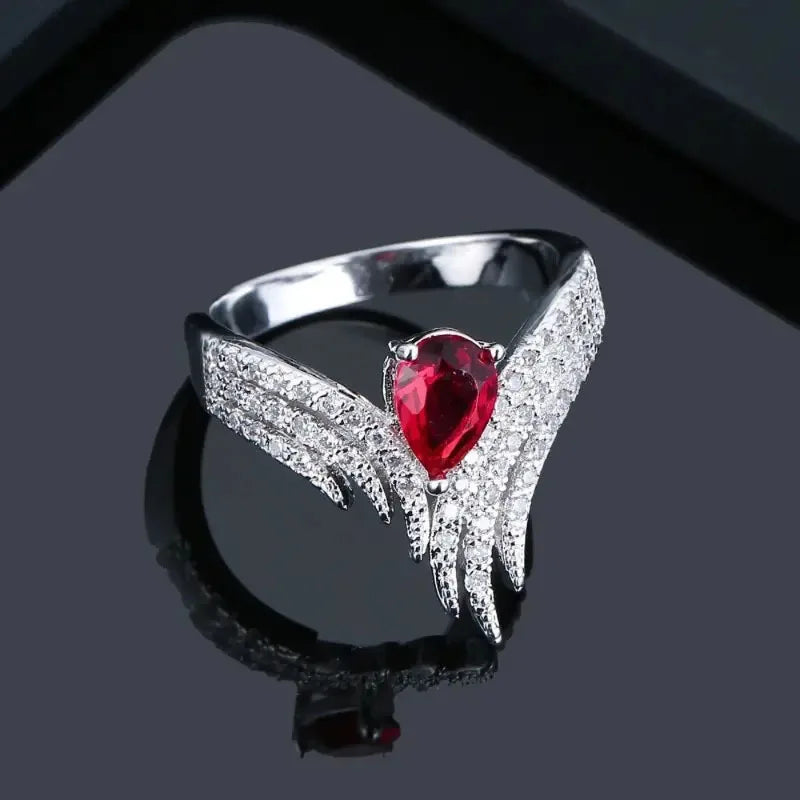 2025 New Elegant Red Corundum Ring with Extra Large Zircon Fashion Party Jewelry Flower Dove Egg Shining First