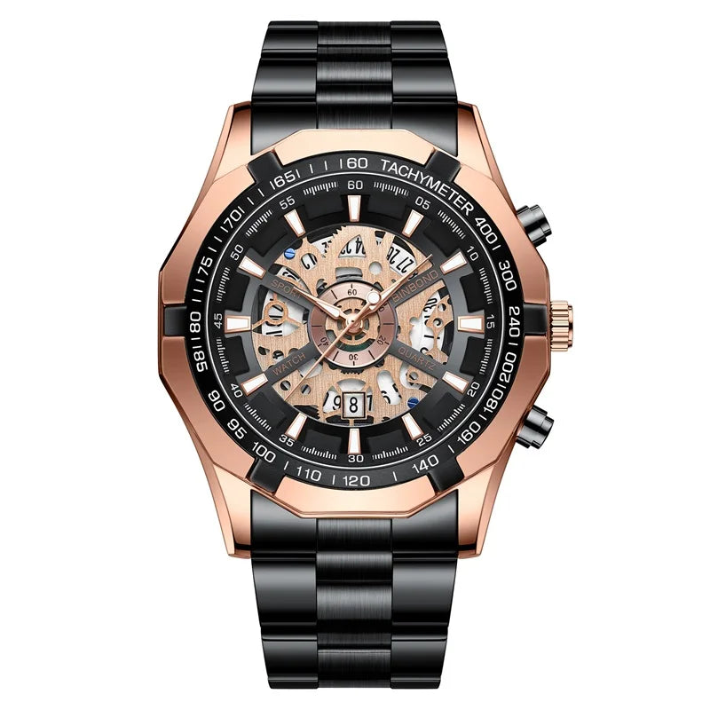 2025 Mens Quartz Watches Top Brand Luxury Stainless Steel Waterproof Hollow Out Blue Big Male Wristwatches Relogio Masculino