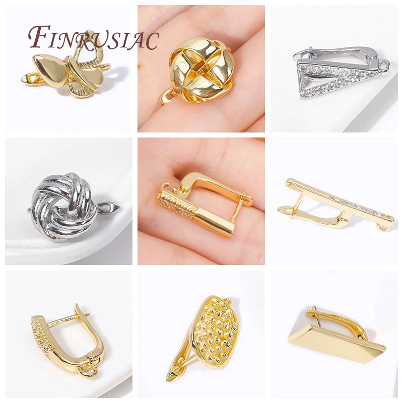 Trendy Earrings Accessories 18K Gold Plated Metal Round Earwires Earring Fasteners Hooks For DIY Women Ear Jewelry Making