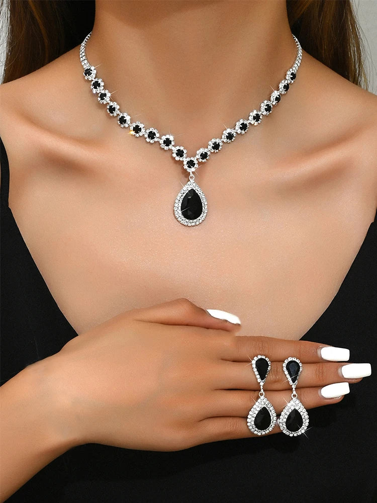 Minimalist Water drops Jewelry Set for Women Crystal Necklace Bracelet Earrings Set Gift Banquet Wedding Anniversary Accessories