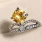 New Elegant Yellow Cubic Zirconia Women Rings Luxury Wedding Anniversary Party Lady's  Accessories Bright Fashion Jewelry