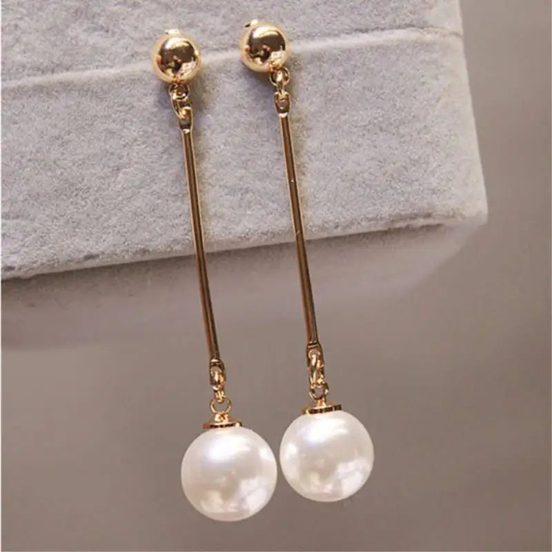Drop Earrings for Women White Flower Heart Crystal Bow Round Circle Long Pearl Dangle Earrings Geometry Statement Jewelry Gift