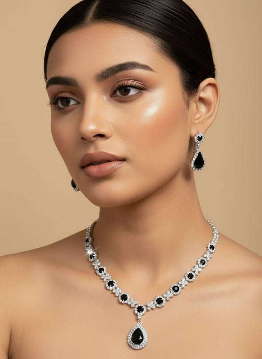 Zenat 3-Piece Crystal Droplet Necklace & Earrings Set