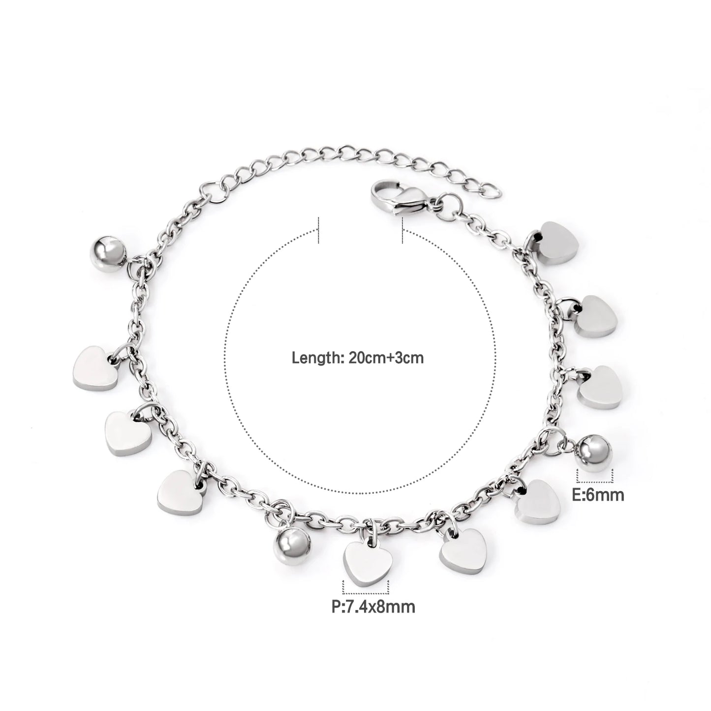 LUXUSTEEL Stainless Steel Heart Coin Charm Bracelet for Women Girl Golden Color Cuban Link Chain Bracelet Jewelry Gift 20cm