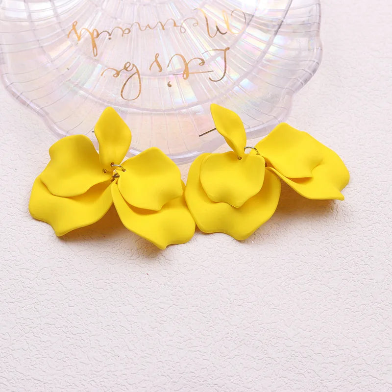 Korean Acrylic Petal Flower Tassel Dangle Earrings For Women Luxury Vintage Fairy Wedding Party Fashion Jewelry Accessories Gift