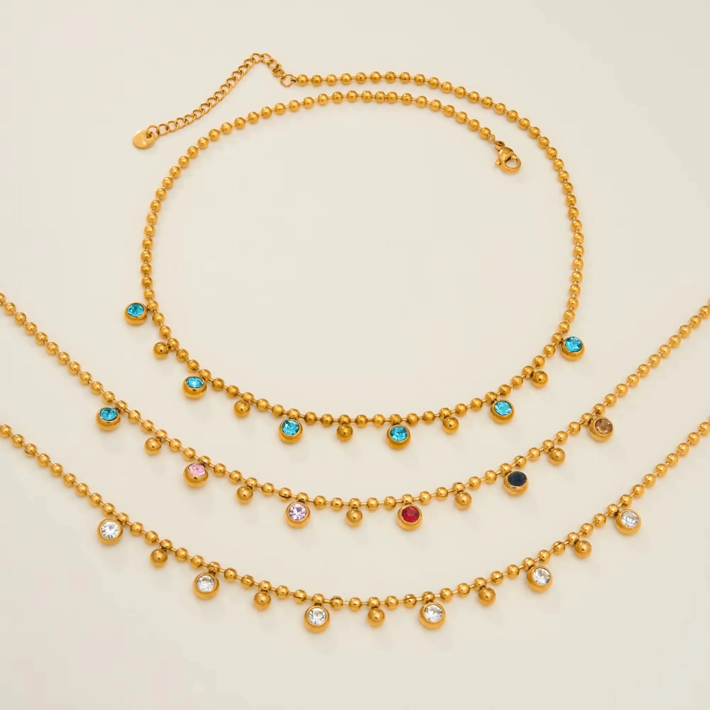 Vintage Round Dangle Zircon Beads Tassel Pendant Necklace for Women 18k Gold Plated Stainless Steel Boho Tarnish Free Jewelry