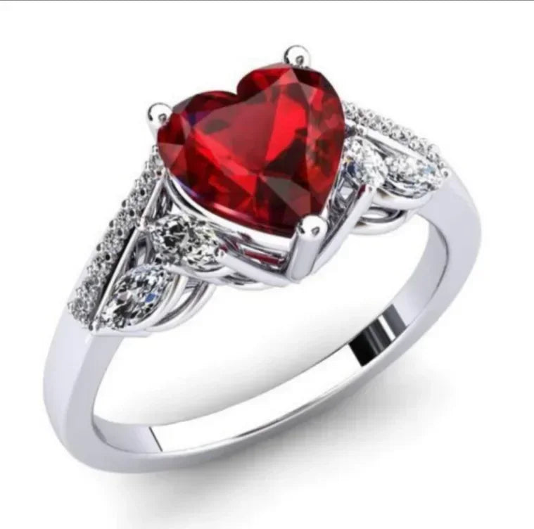 2025 European and American Red Cubic Zirconia Ring, Oval Geometric Fashion Temperament Elegant and Dazzling Jewelry Accessories
