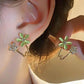 925 Silver Needle Green Flower Earrings For Women Korean Fashion Jewelry 2025 Trending Luxury Zircon Leaf Women's Stud Earrings