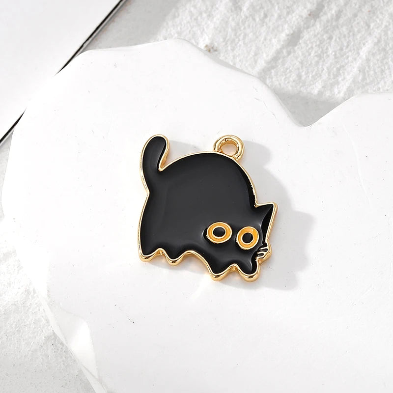 10pcs Original Alloy Enamel Black Cat Charms Cute Heart Kitten Pendant For Bracelet Earring Necklace Diy Jewelry Make