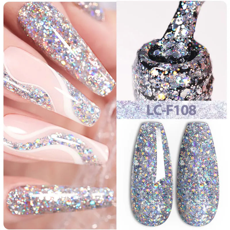 LILYCUTE 7ML Bright Red Sparkling Gel Nail Polish Silver Reflective Gel Colorful Shinning Glitter Manicure Nail Art Gel Varnish