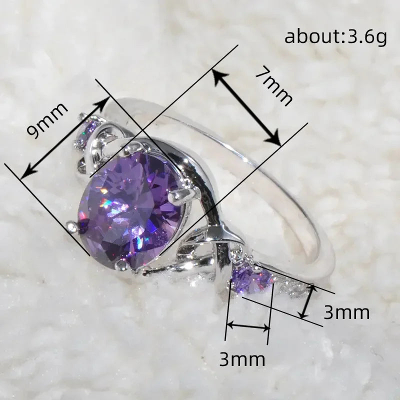 2025 New Purple Cubic Zirconia Ring with Sparkling Square Crystal, High End Women's Personalized Fashion Cocktail Party Jewelry
