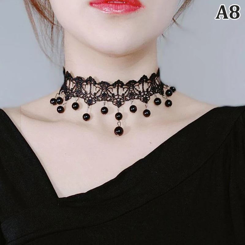 New Sexy Gothic Chokers Crystal Black Lace Neck Choker Necklace Vintage Victorian Women Chocker Steampunk Jewelry