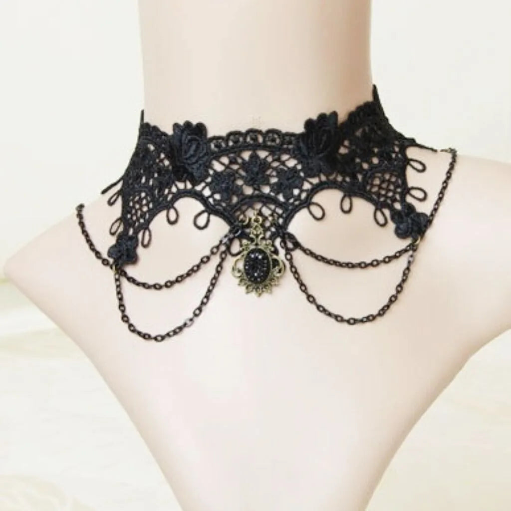 Neo-Gothic Punk Black Sexy Lace Chokers Necklace For Women Fashion Retro Clavicle Chain Halloween Collar Choker Steampunk Gifts