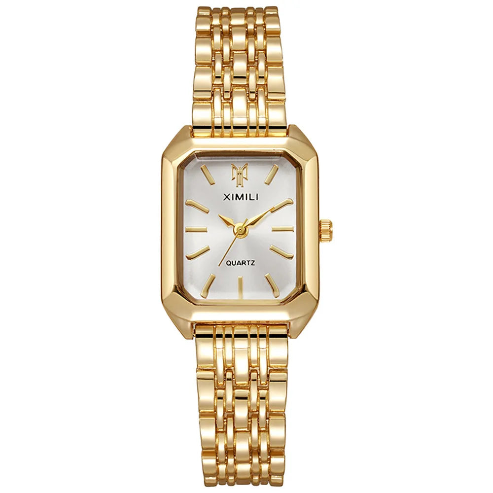 Women's Fashion Square Watches Gold Alloy Strap 2025 Luxury Ladies Quartz Wristwatches Qualities Female Roman Scale Clock