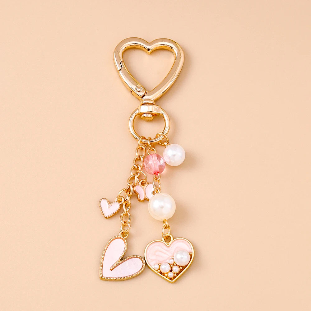 Cute Enamel Flower Butterfly Keychain Women Girls Love Heart Key Ring Pendants Handbag Decor DIY Handmade Jewelry Gifts