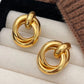 Double Layer Round Circle Dangle Earrings for Women Vintage Simple European Golden Metal Drop Earrings Geometry Jewelry Gift