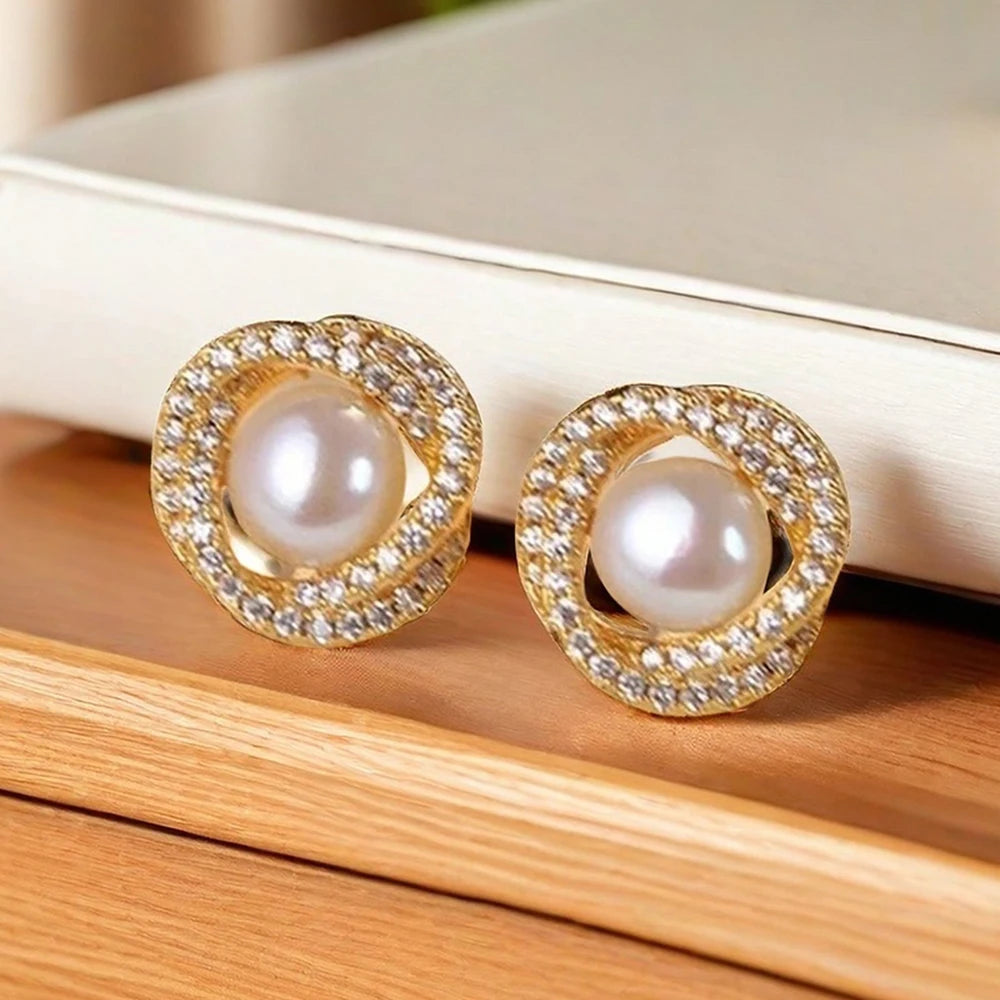 4pcs Rhinestone Jewelry Set Including Necklace, Earrings, Ring, Vintage Elegant Necklace Adorned With Faux Pearls In Petals Spri