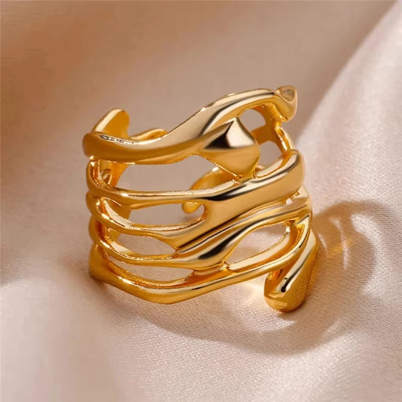 Stainless Steel Zircon Geometric Rings For Women Luxury Evil Eye Gold Color Adjustable Trendy Wedding Aesthetic Jewerly Gift