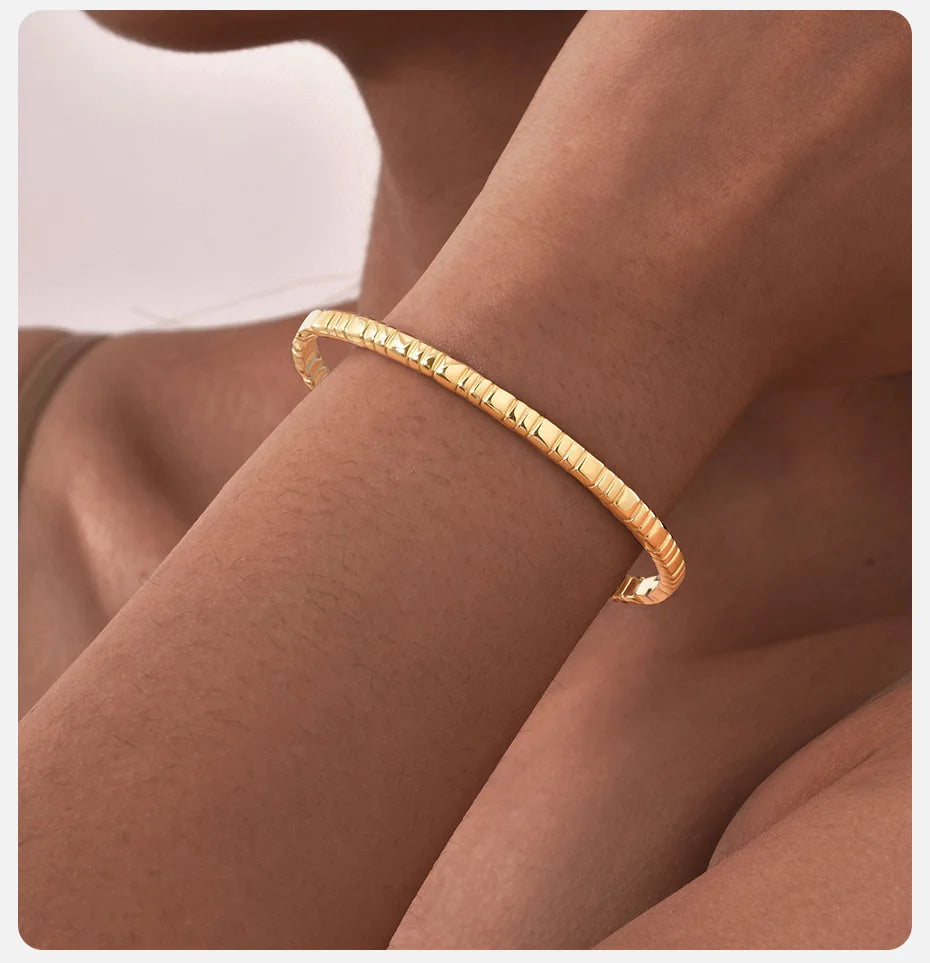 Vnox Romantic Zircon Cuff Bracelet For Women Geometric Fashion Lady Jewelry Stainless Steel Bangles Party Gold Color Never Fade