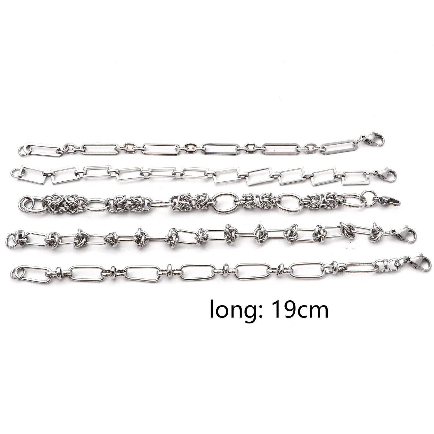 1PC 304 Stainless Steel Punk Style Bracelets Silver Color Wide Connector Chain Bracelet for Man Women Fashion Jewelry 19cm long