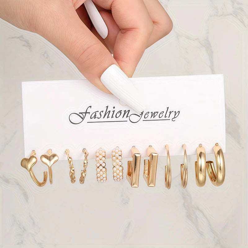 A Set of 6 Pairs of Elegant and Simple Style Combination Earrings for Women, Suitable for Daily Outings