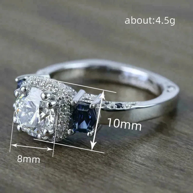 2025 New Blue Cube Zircon Attends Banquet Ring Fashionable, Elegant, High End Women's Bridal Luxury Inlaid Jewelry Accessories