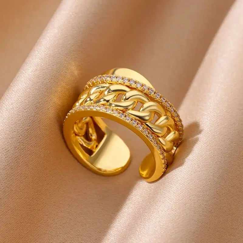Fashion Zircon Heart Rings for Women Stainless Steel Gold Color Adjustable Wedding Couple Ring Aesthetic Jewelry bague femme