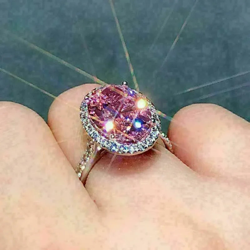 Pink Cubic Zirconia Ring Suitable for Women's Engagement Wedding Luxury Accessories Sparkling Silver Fashion Jewelry