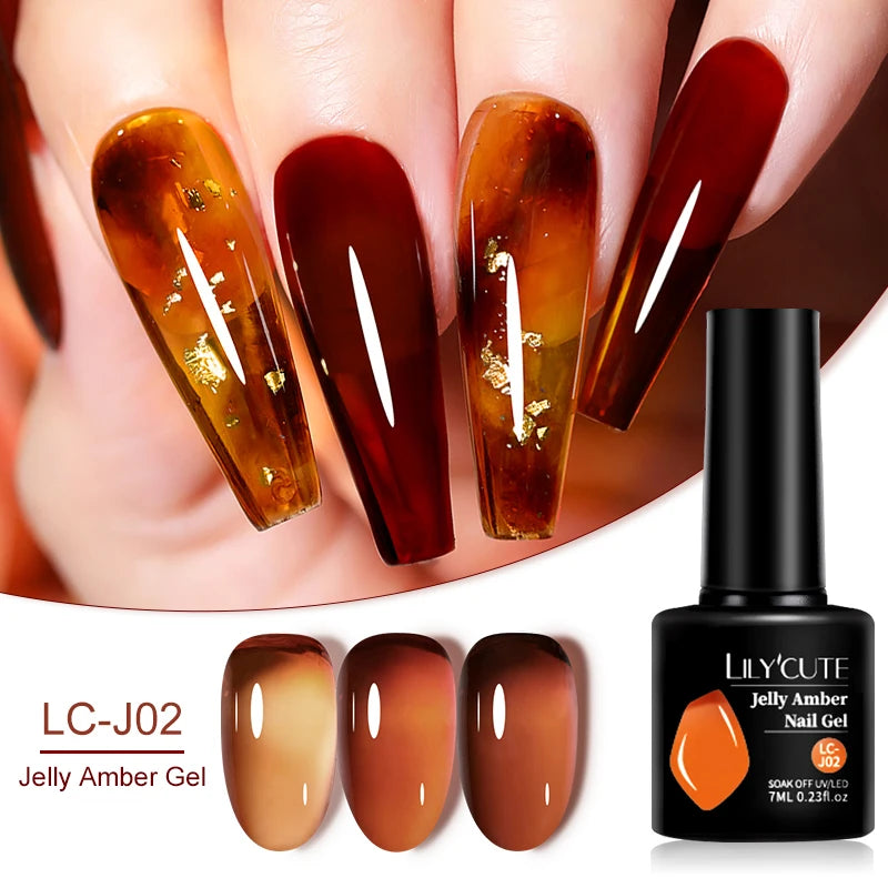 LILYCUTE 7ml Translucent Jelly Gel Nail Polish Autumn Colorful Rose Red Purple Semi Soak off UV LED Nail Art UV LED Gel Varnish
