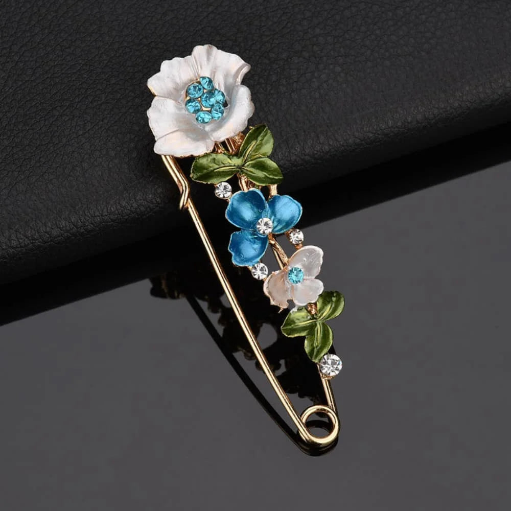 Exquisite Rhinestone Flower Brooches Leaf Metal Lapel Pins Women Clothes Jewelry Accessories