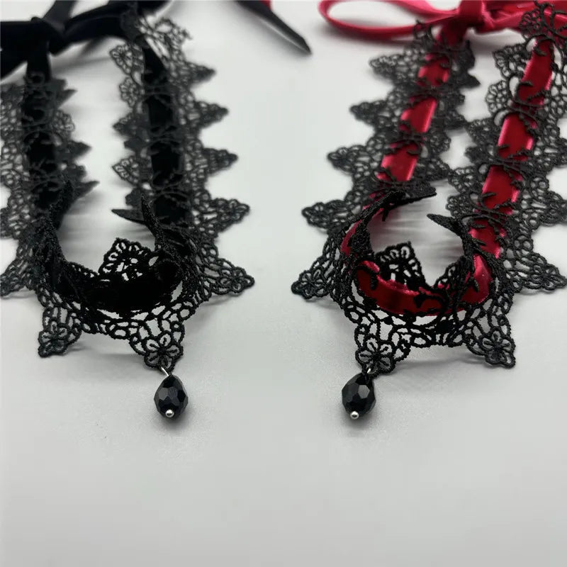 2025 New Sexy Lace Flower Necklace for Women Gothic Punk Velvet Collar Choker Black Waterdrop Pendent Necklace Strap Bow Jewelry