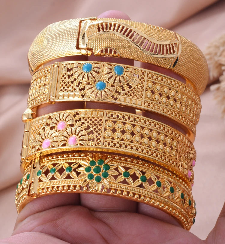 Ethiopian Gold Color Bangles for Women African Jewelry Habesha Middle East Girl Wedding bracelets Gift