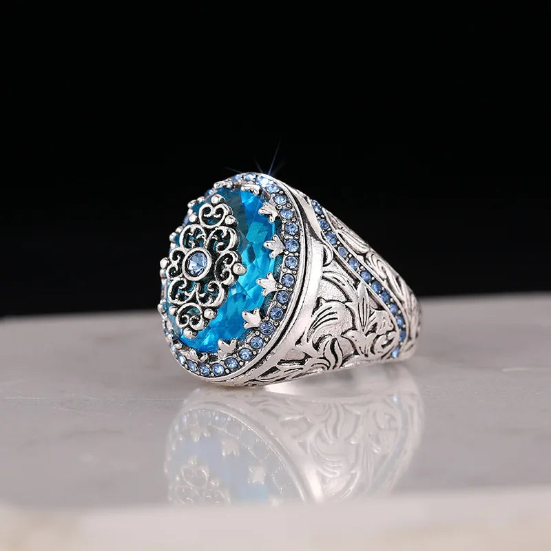 2025 New Fashion Sea Blue Cubic Zirconia Women's Wedding Ring Luxury Engagement Party Elegant   Brilliant Jewelry