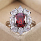 2025 New Elegant Red Corundum Ring with Extra Large Zircon Fashion Party Jewelry Flower Dove Egg Shining First