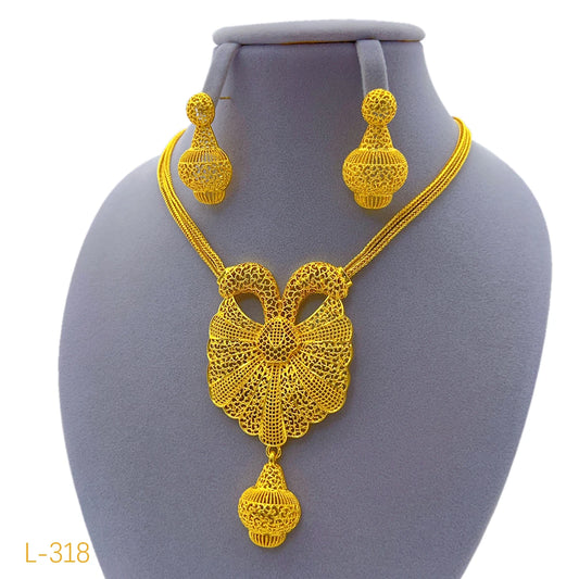 XUHUANG Dubai 24K Gold Color Necklace Earring Jewelry Set For Women Arabic Ethiopian Nigerian Banquet Wedding Party Copper Gifts