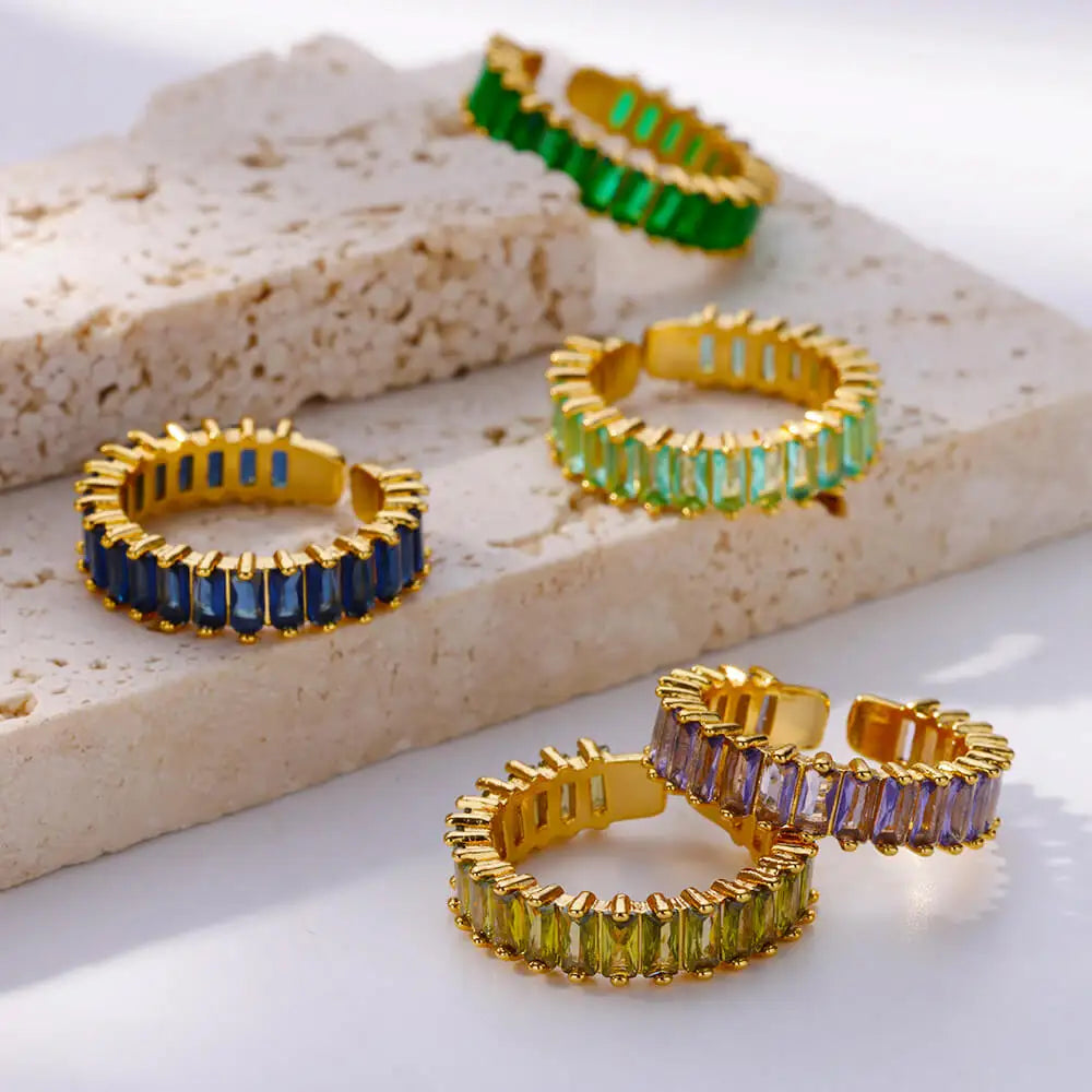 Colored Cubic Zircon Square Rings For Women Men Stainless Steel Gold Color Crystal Wedding Ring Luxury Jewelry Gift bague femme