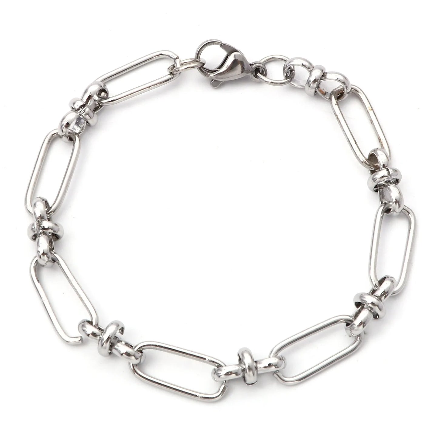 1PC 304 Stainless Steel Punk Style Bracelets Silver Color Wide Connector Chain Bracelet for Man Women Fashion Jewelry 19cm long