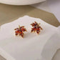 Red Gem Maple Leaf Stud Earrings for Women2023 New Fashion Light Luxury Earrings Retro Simple Crystal Earrings Jewelry Gift