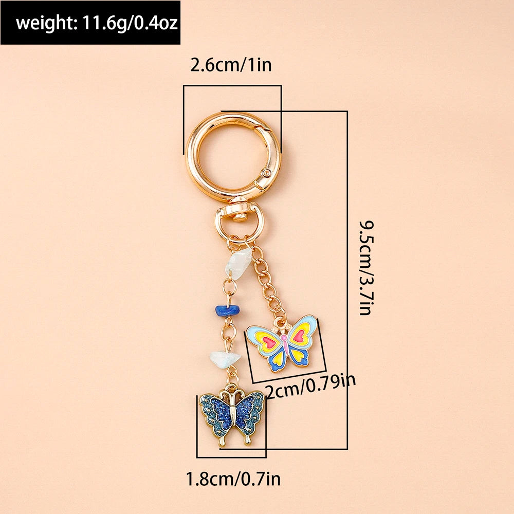 Cute Enamel Flower Butterfly Keychain Women Girls Love Heart Key Ring Pendants Handbag Decor DIY Handmade Jewelry Gifts