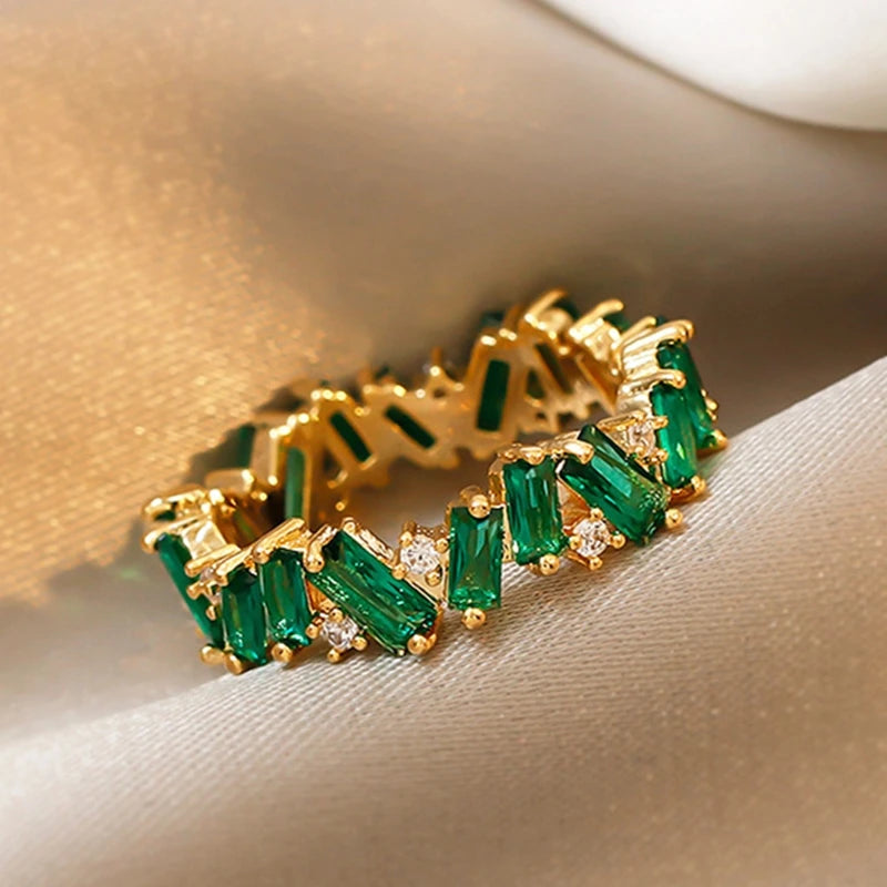 Luxury AAA CZ Green Wedding Rings for Women New Romantic Crystal Engagement Finger Ring France Party Bride Jewelry